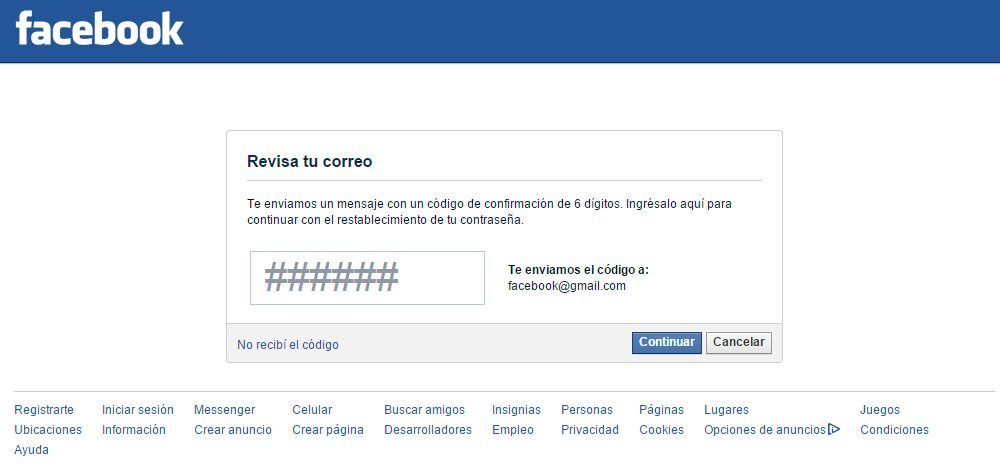 Código para recuperar contraseña Facebook