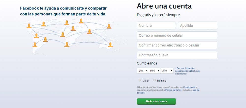 Registrarse en Facebook